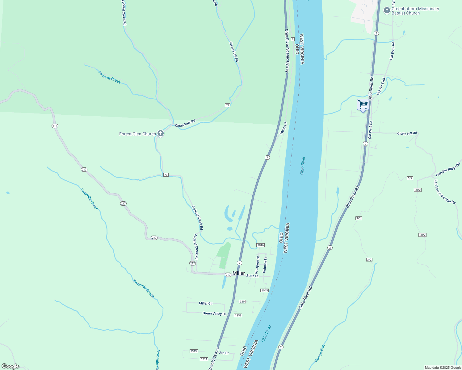 map of restaurants, bars, coffee shops, grocery stores, and more near 0 Ohio 7 in Proctorville