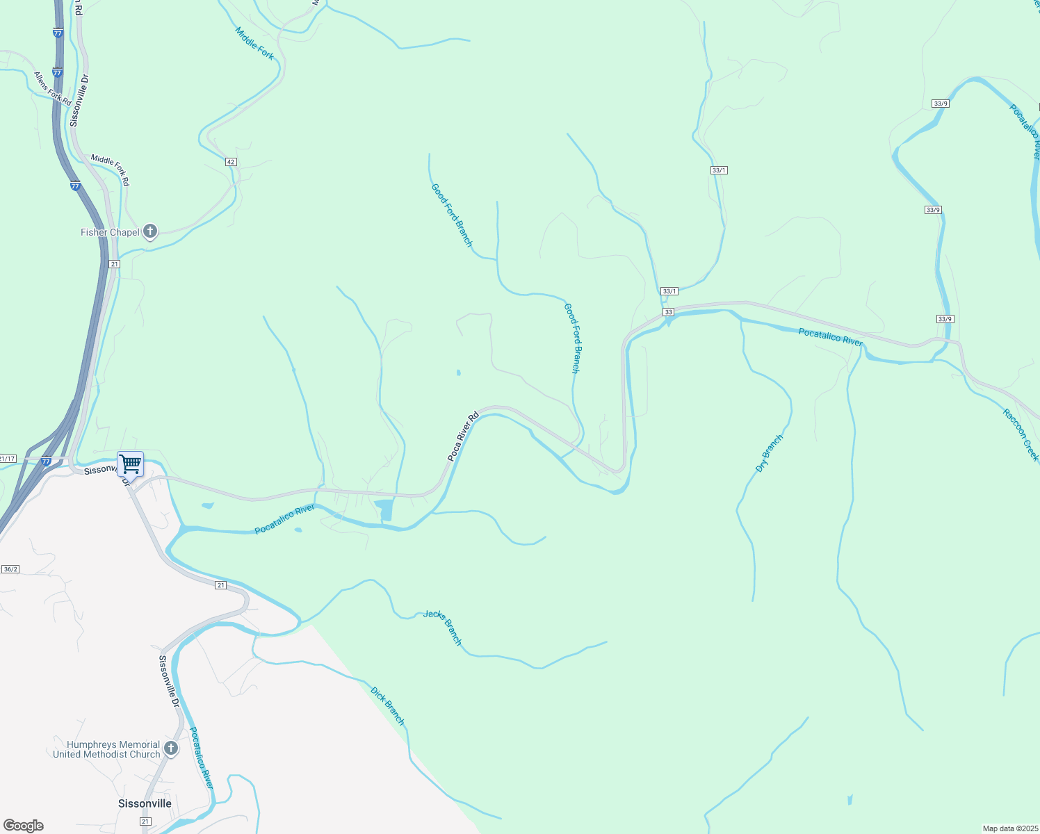 map of restaurants, bars, coffee shops, grocery stores, and more near 1525 Poca River Road in Charleston