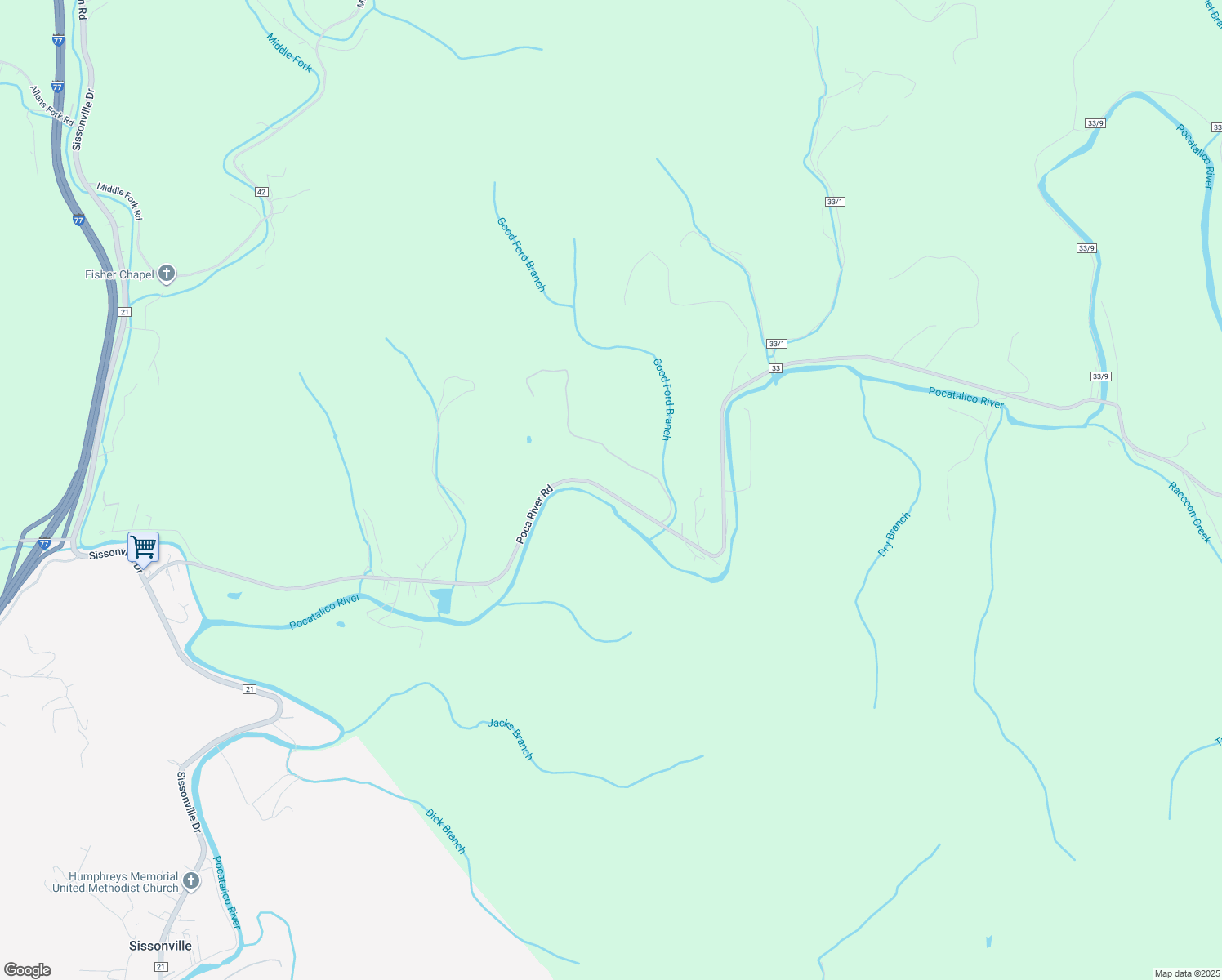 map of restaurants, bars, coffee shops, grocery stores, and more near 1525 Poca River Road in Charleston