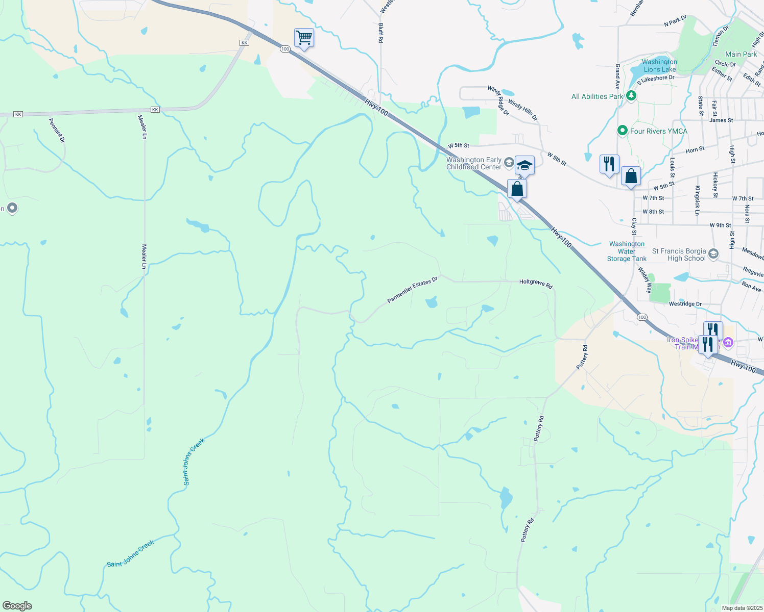 map of restaurants, bars, coffee shops, grocery stores, and more near 602 Parmentier Estates Drive in Washington