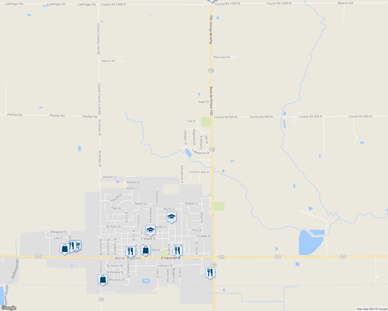map of restaurants, bars, coffee shops, grocery stores, and more near 9 Lakeshore Drive in New Baden