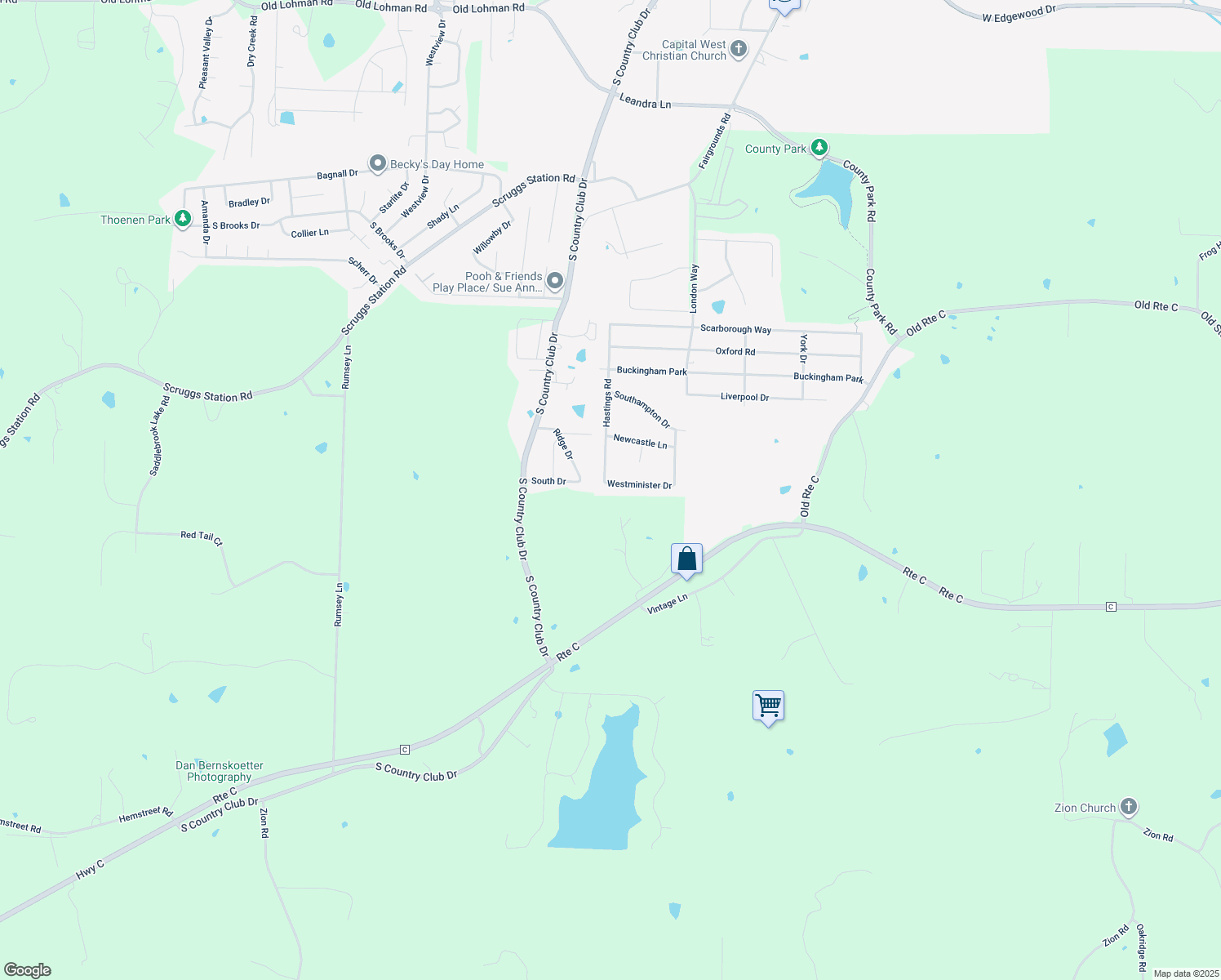 map of restaurants, bars, coffee shops, grocery stores, and more near 4059 Westminister Drive in Jefferson City