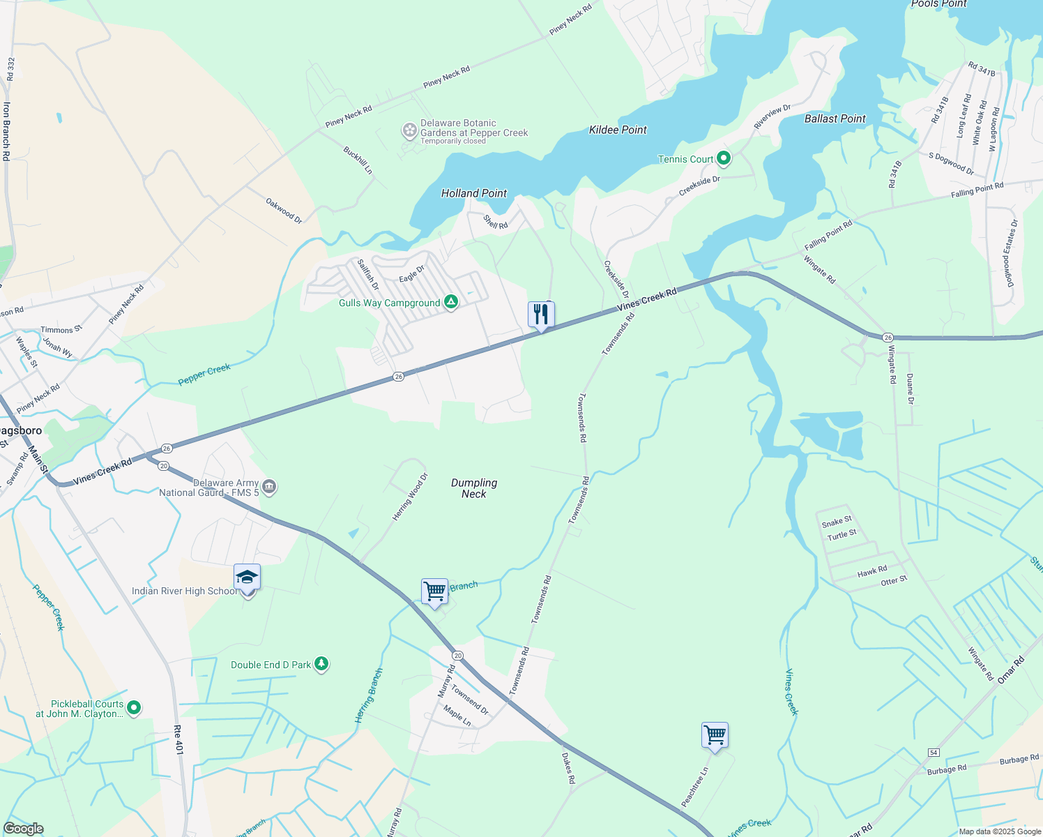 map of restaurants, bars, coffee shops, grocery stores, and more near 31922 Chelsea Court in Dagsboro