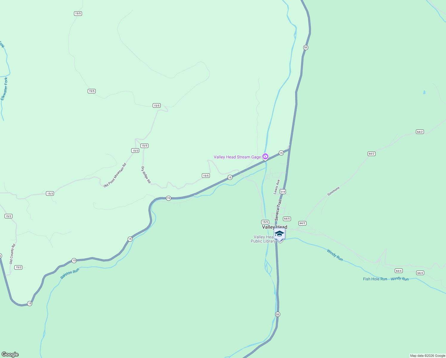 map of restaurants, bars, coffee shops, grocery stores, and more near West Virginia 15 in Valley Head