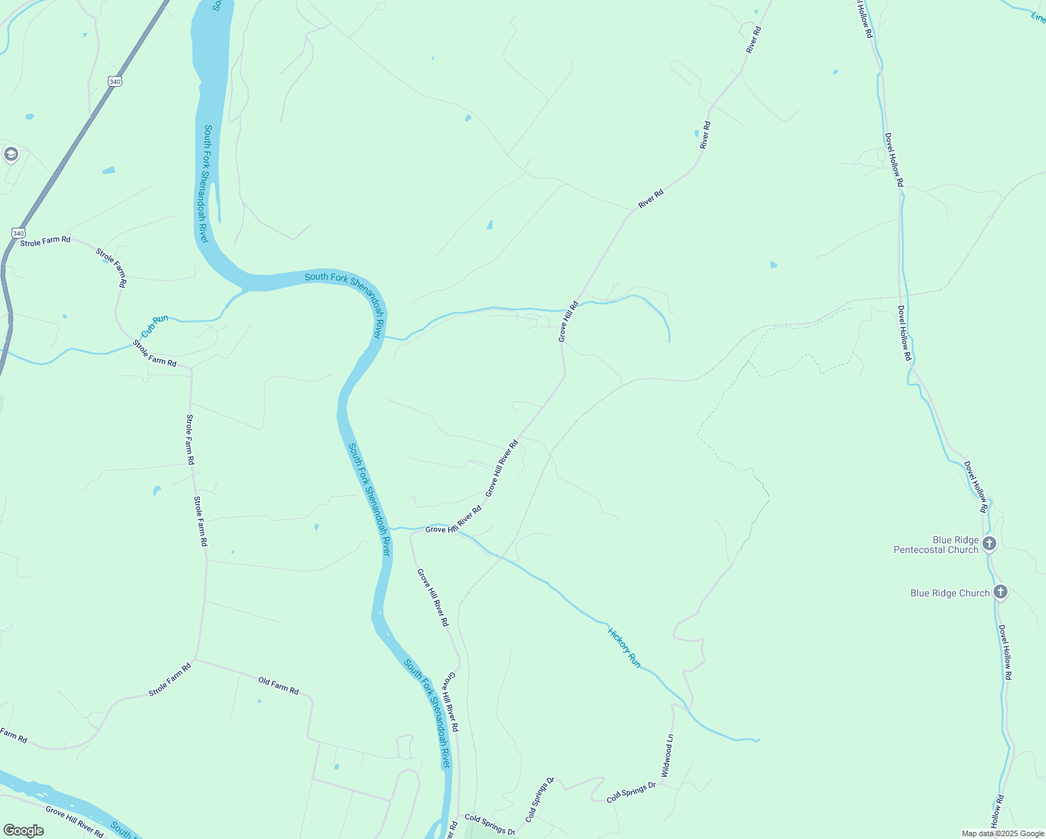 map of restaurants, bars, coffee shops, grocery stores, and more near 3134 Grove Hill River Road in Shenandoah