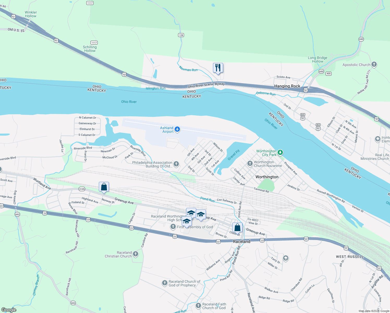 map of restaurants, bars, coffee shops, grocery stores, and more near 399 4th Ave in Worthington