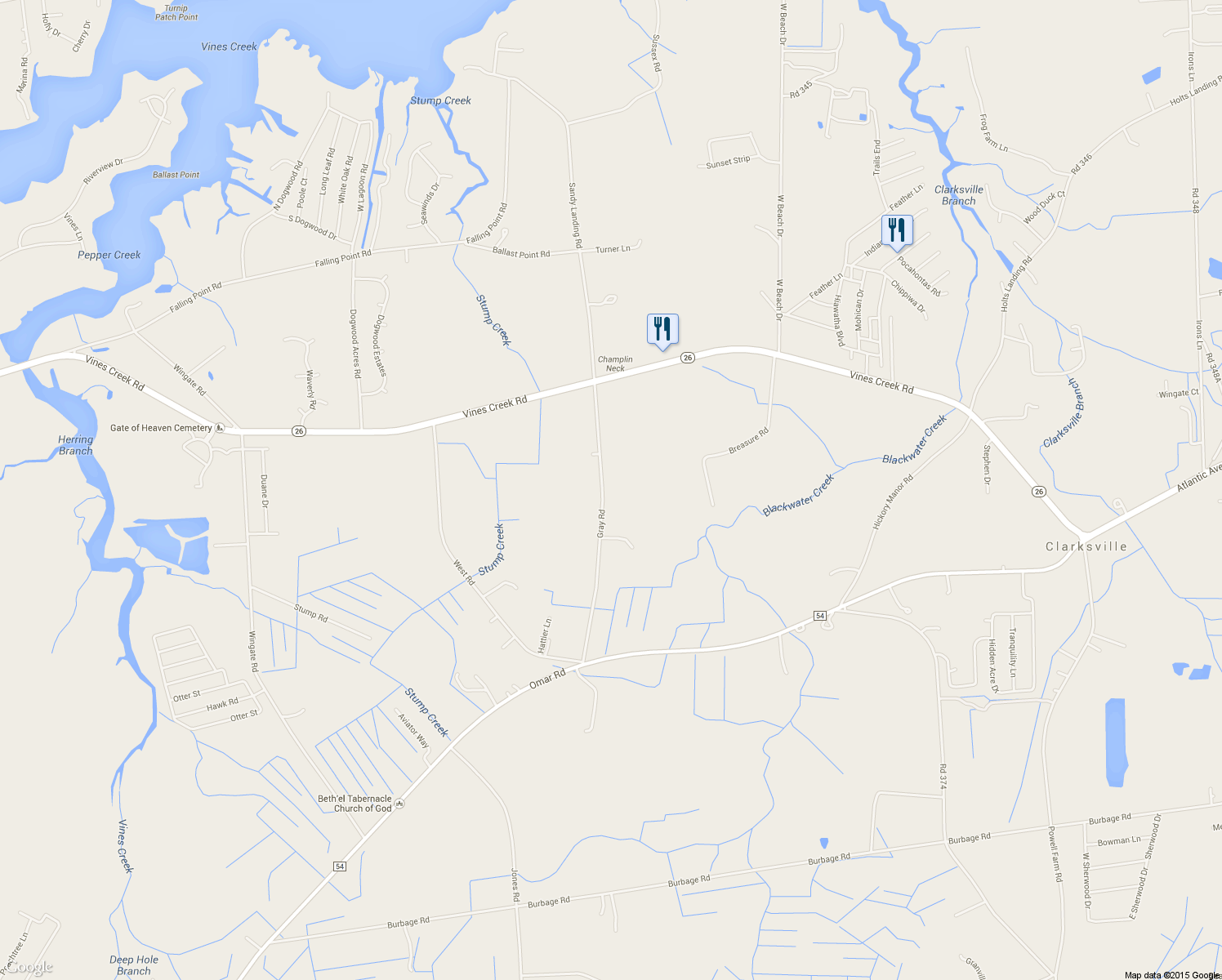 map of restaurants, bars, coffee shops, grocery stores, and more near 31261 Gray Road in Dagsboro