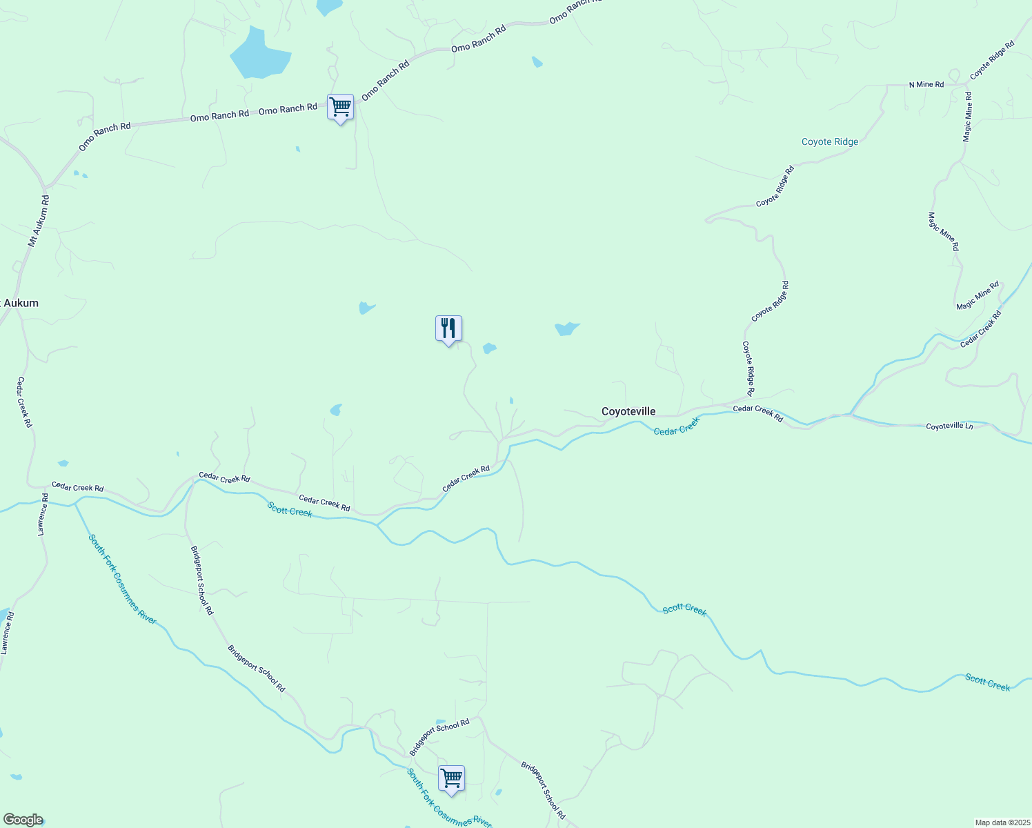 map of restaurants, bars, coffee shops, grocery stores, and more near 3361 Cedar Creek Road in Fiddletown