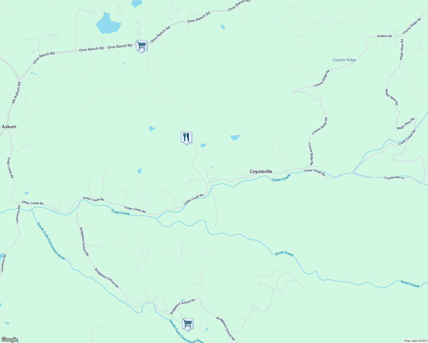 map of restaurants, bars, coffee shops, grocery stores, and more near 3361 Cedar Creek Road in Fiddletown
