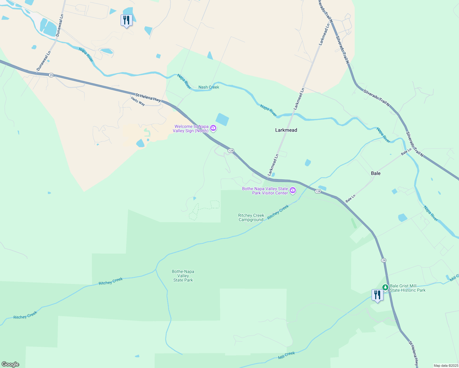 map of restaurants, bars, coffee shops, grocery stores, and more near 1309 Summit Drive in Calistoga