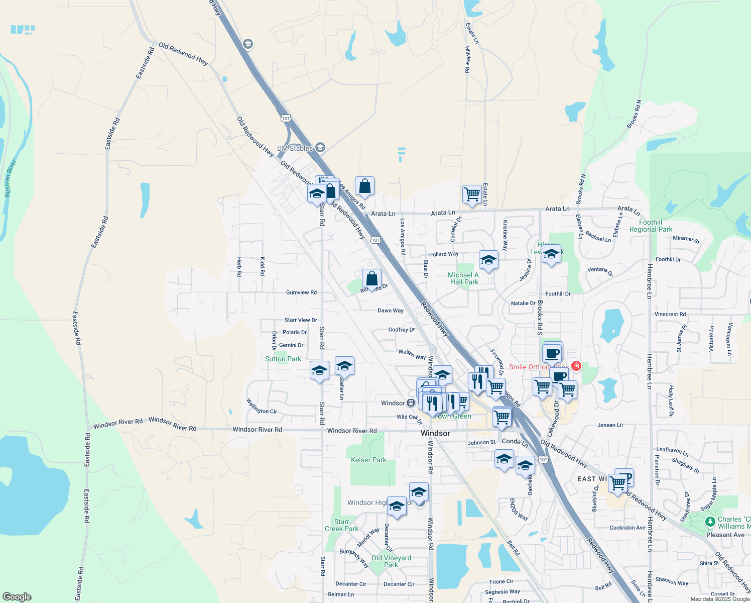 map of restaurants, bars, coffee shops, grocery stores, and more near 421 Cynthia Ct in Windsor