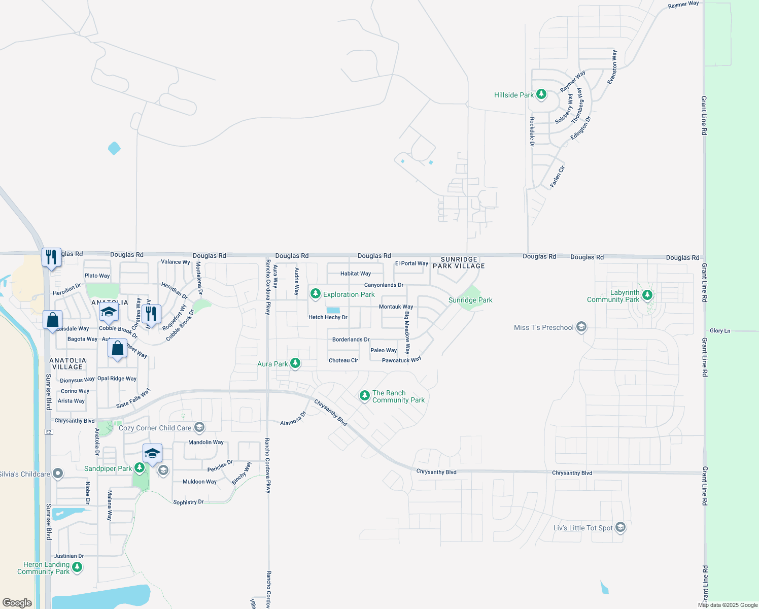 map of restaurants, bars, coffee shops, grocery stores, and more near 12293 Tawana Dome Way in Rancho Cordova
