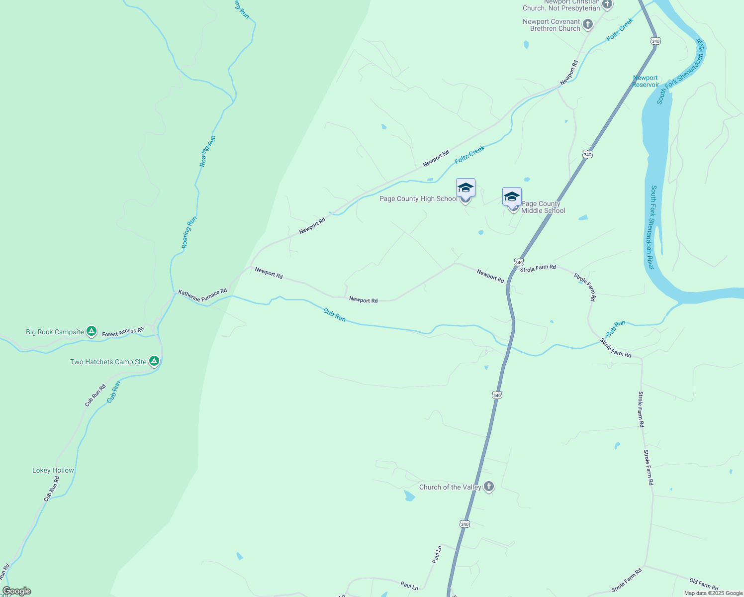map of restaurants, bars, coffee shops, grocery stores, and more near 3023 Newport Road in Shenandoah