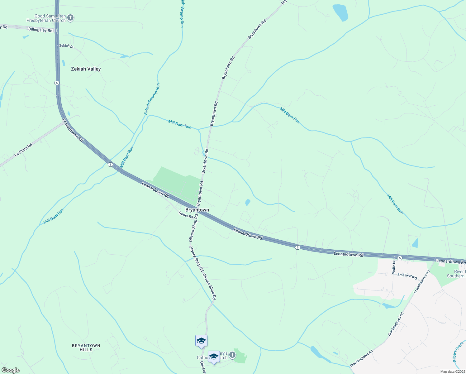 map of restaurants, bars, coffee shops, grocery stores, and more near 5605 Lewisville Place in Bryantown