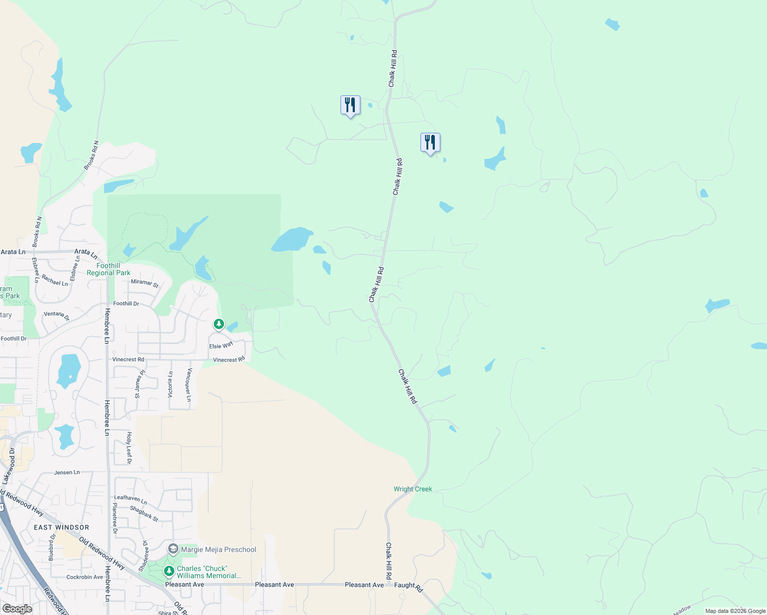 map of restaurants, bars, coffee shops, grocery stores, and more near 9410 Chalk Hill Road in Healdsburg