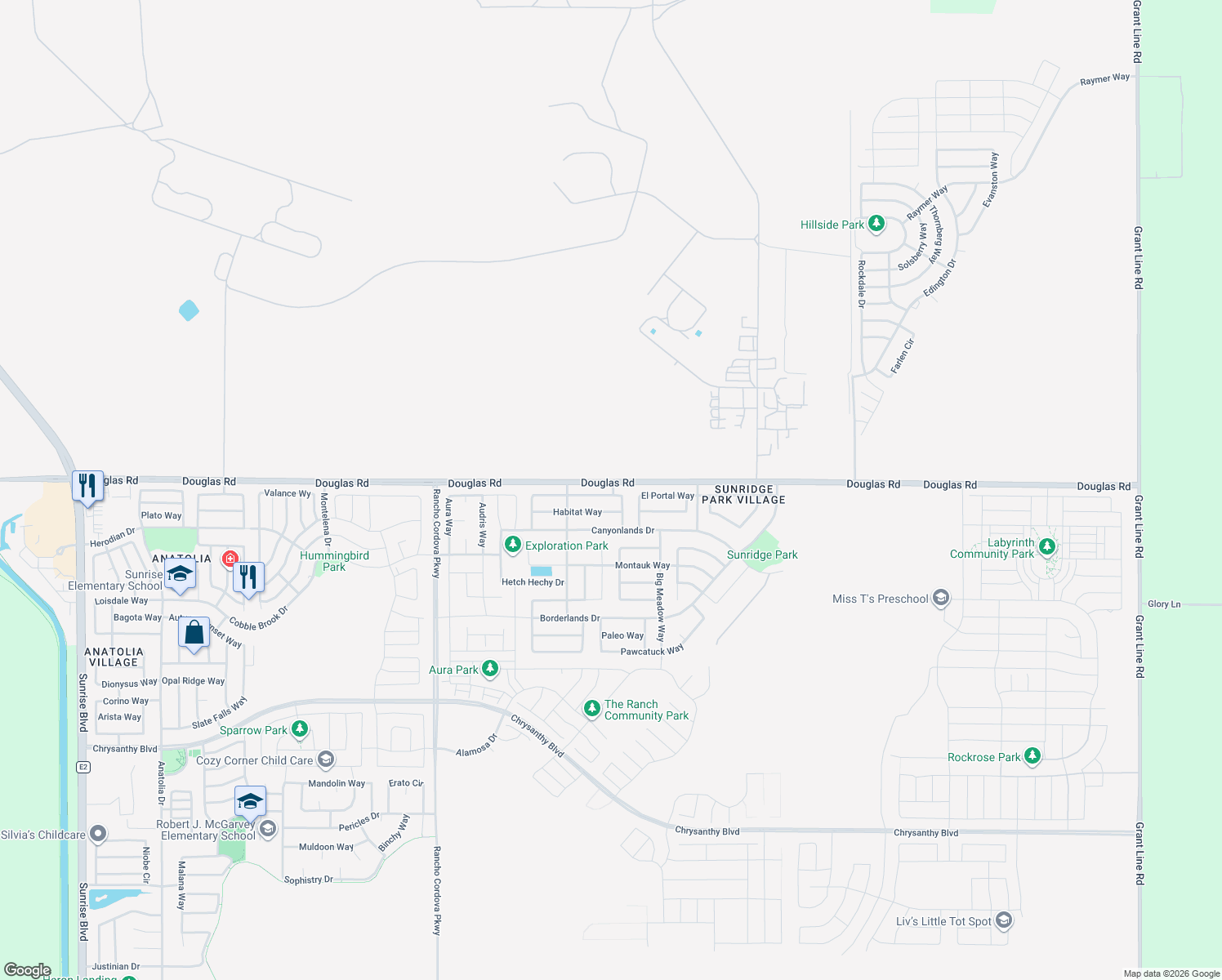 map of restaurants, bars, coffee shops, grocery stores, and more near 12297 Edyth Lake Way in Rancho Cordova