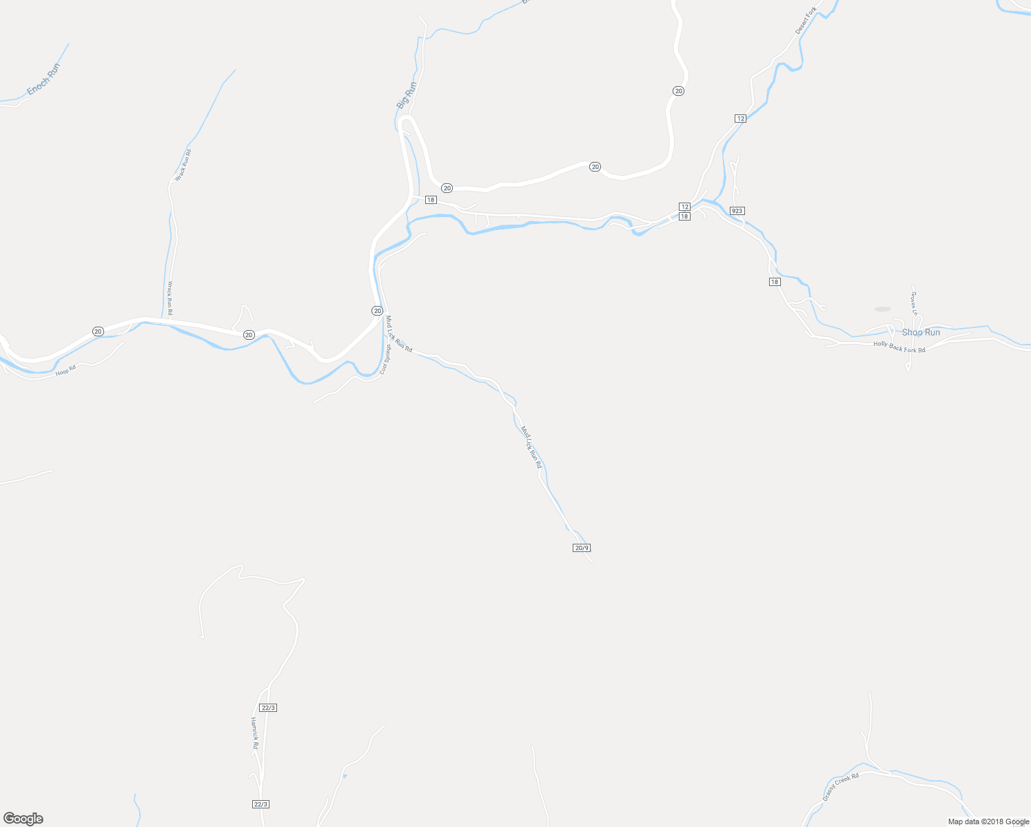 map of restaurants, bars, coffee shops, grocery stores, and more near Mud Lick Run Road in Webster Springs