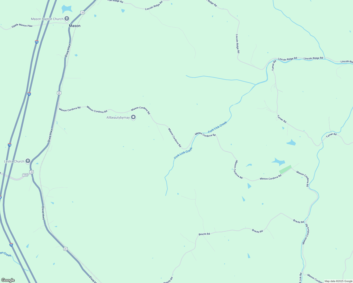 map of restaurants, bars, coffee shops, grocery stores, and more near Mason Cordova Road in Corinth