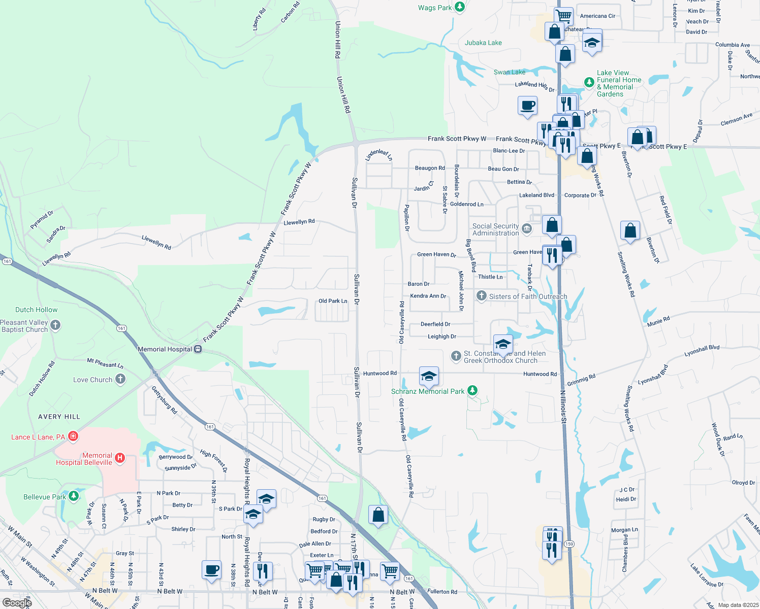 map of restaurants, bars, coffee shops, grocery stores, and more near 3837 Appaloosa Dr in Swansea