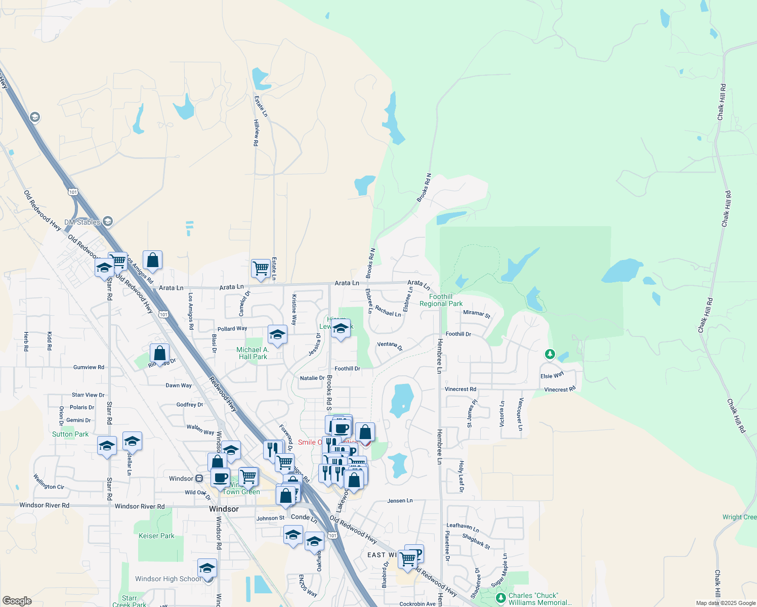 map of restaurants, bars, coffee shops, grocery stores, and more near 1122 Rachael Lane in Windsor
