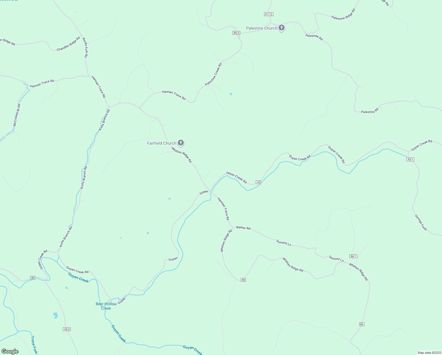 map of restaurants, bars, coffee shops, grocery stores, and more near Guyan Creek Road in Ashton