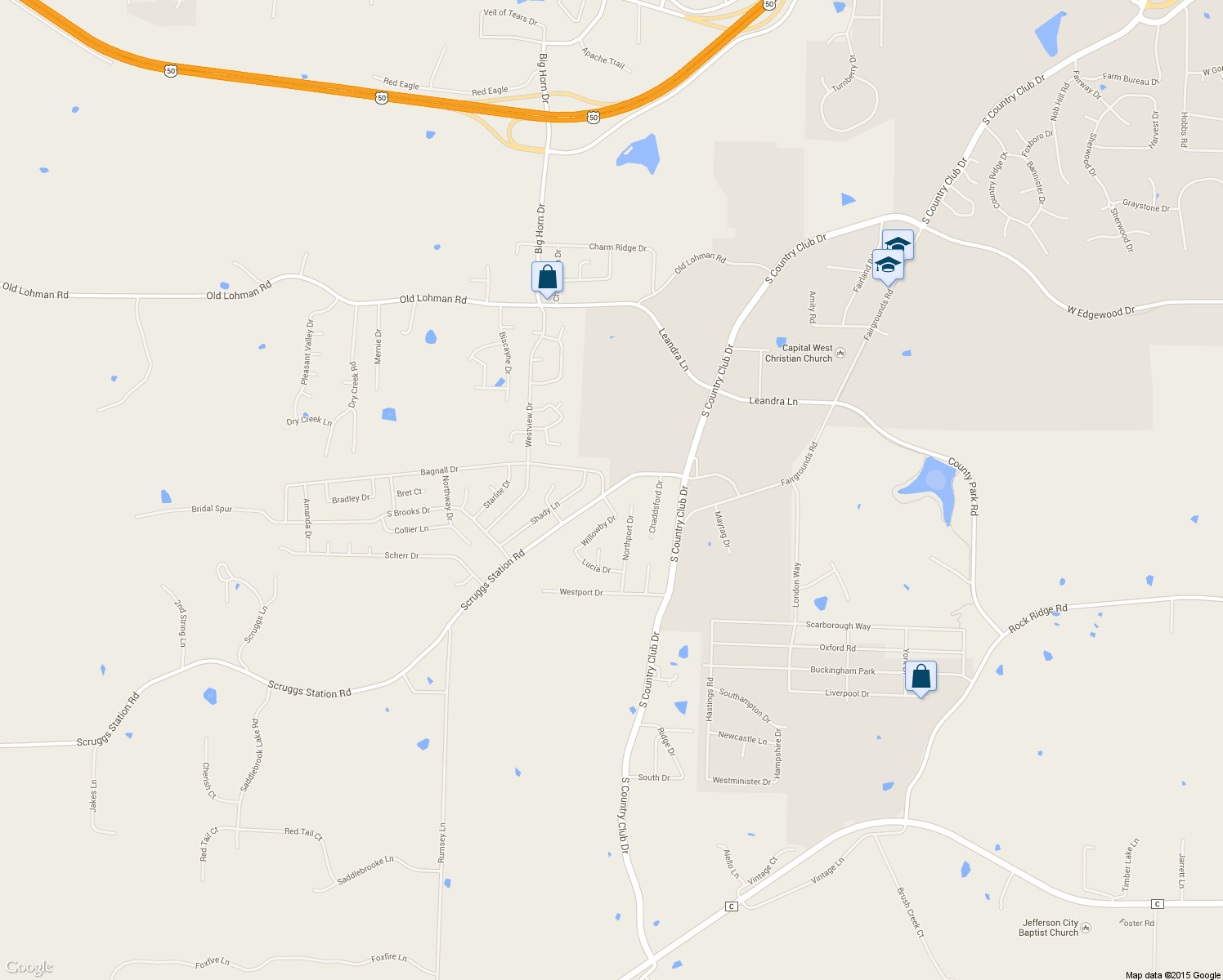 map of restaurants, bars, coffee shops, grocery stores, and more near 4913 Scruggs Station Rd in Jefferson City