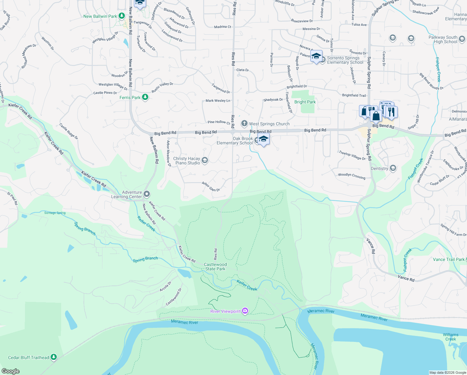 map of restaurants, bars, coffee shops, grocery stores, and more near 267 Arbors At Bridle Path in Wildwood