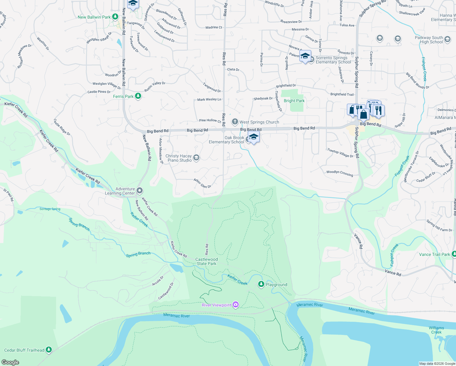 map of restaurants, bars, coffee shops, grocery stores, and more near 267 Arbors At Bridle Path in Wildwood