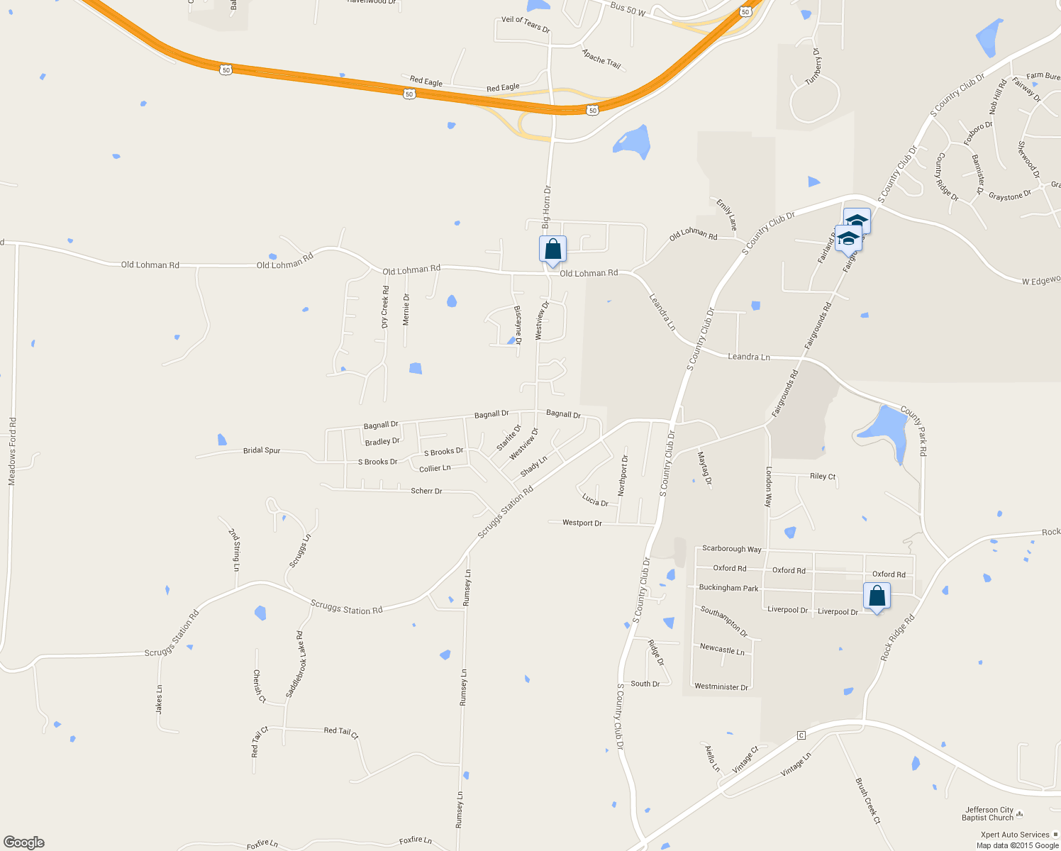 map of restaurants, bars, coffee shops, grocery stores, and more near 1606 Westview Drive in Jefferson City