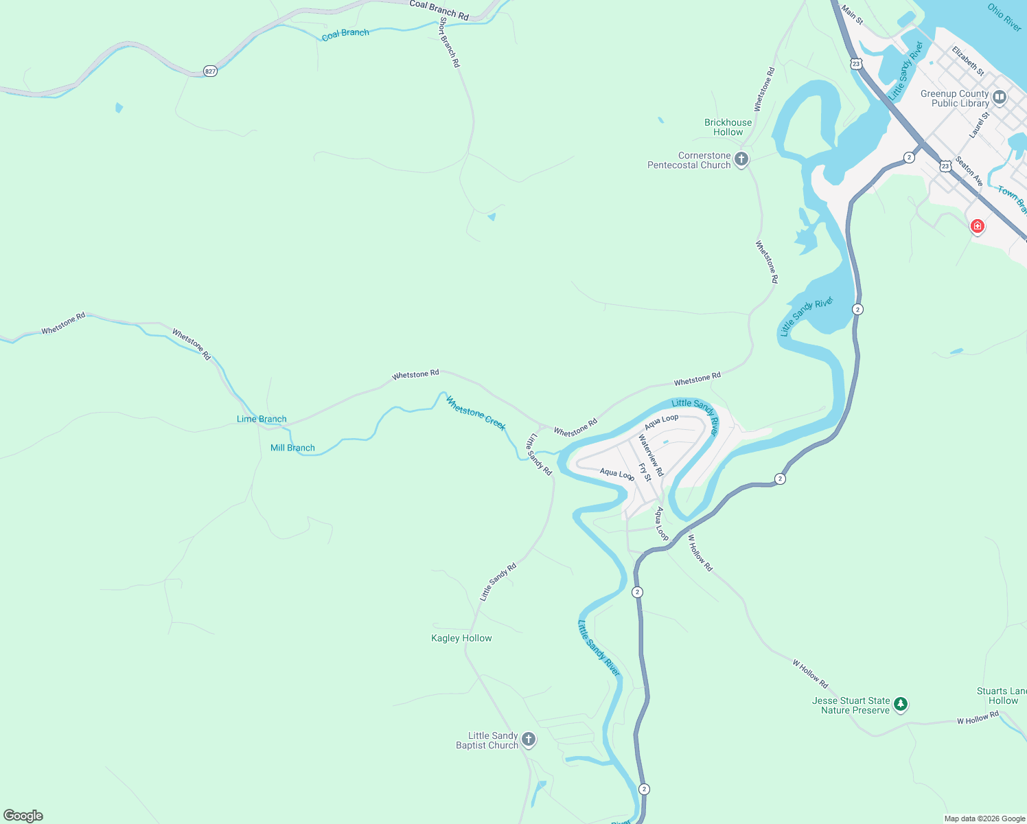 map of restaurants, bars, coffee shops, grocery stores, and more near Whetstone Rd in Greenup