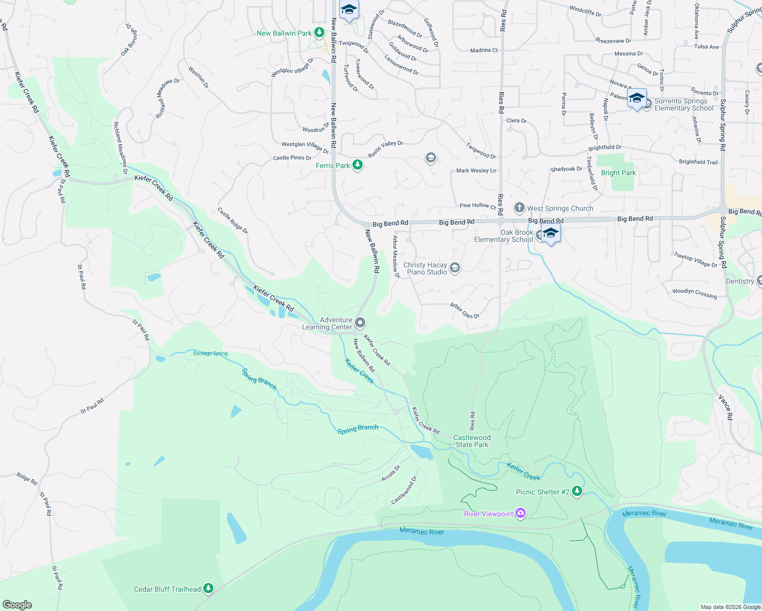 map of restaurants, bars, coffee shops, grocery stores, and more near 733 Arbor Ridge Court in Ballwin