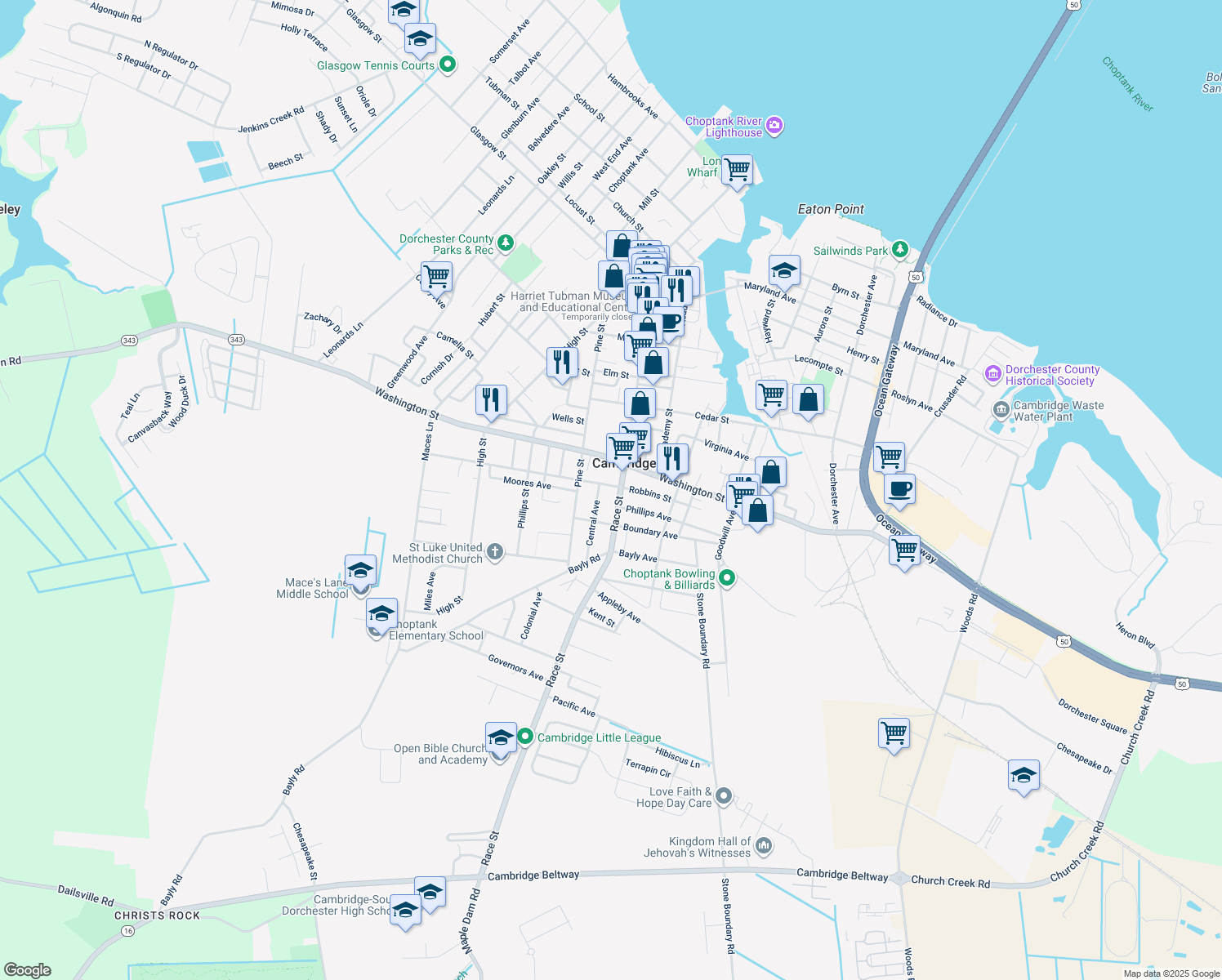 map of restaurants, bars, coffee shops, grocery stores, and more near 905 Race Street in Cambridge