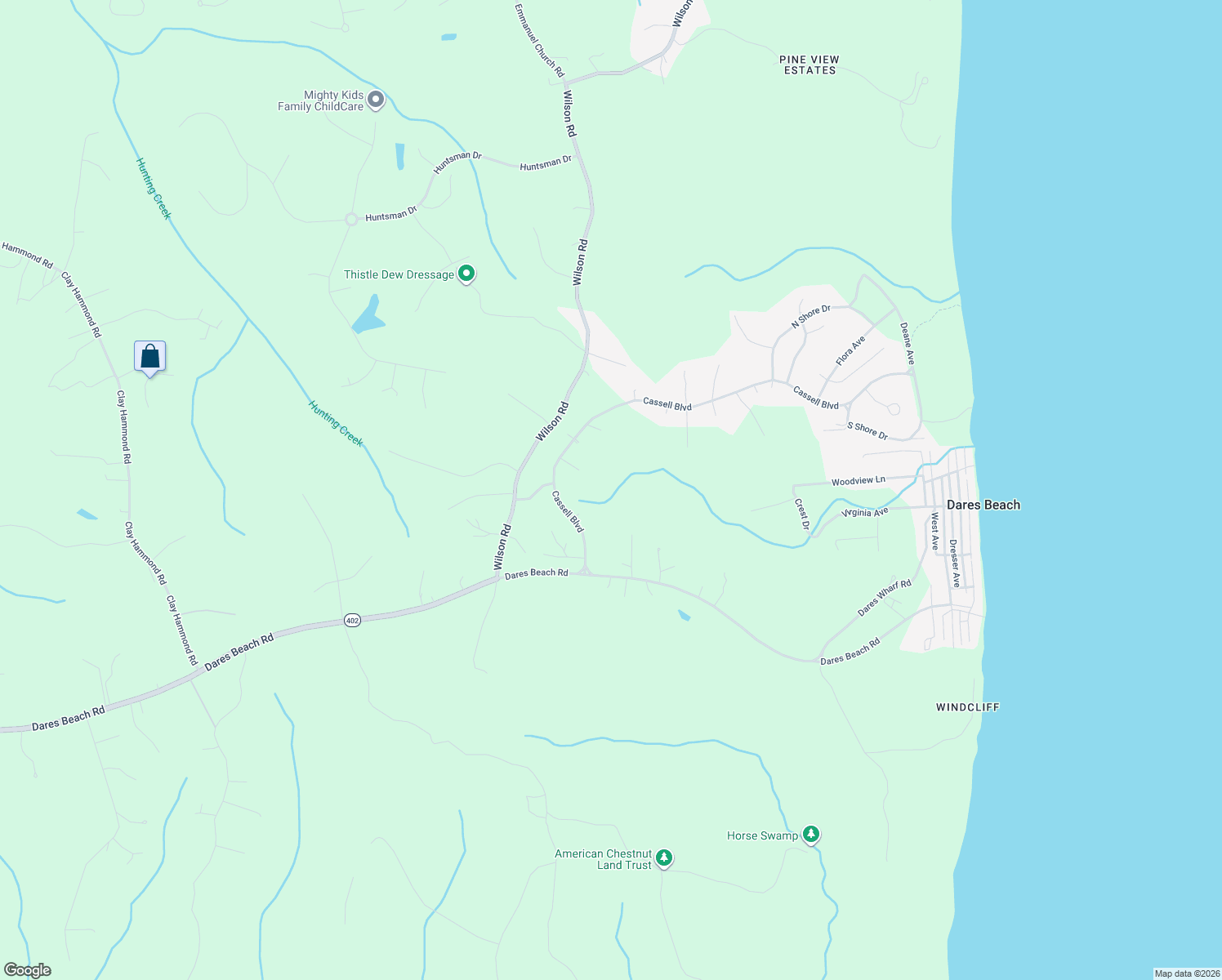 map of restaurants, bars, coffee shops, grocery stores, and more near 3505 Cassell Boulevard in Prince Frederick