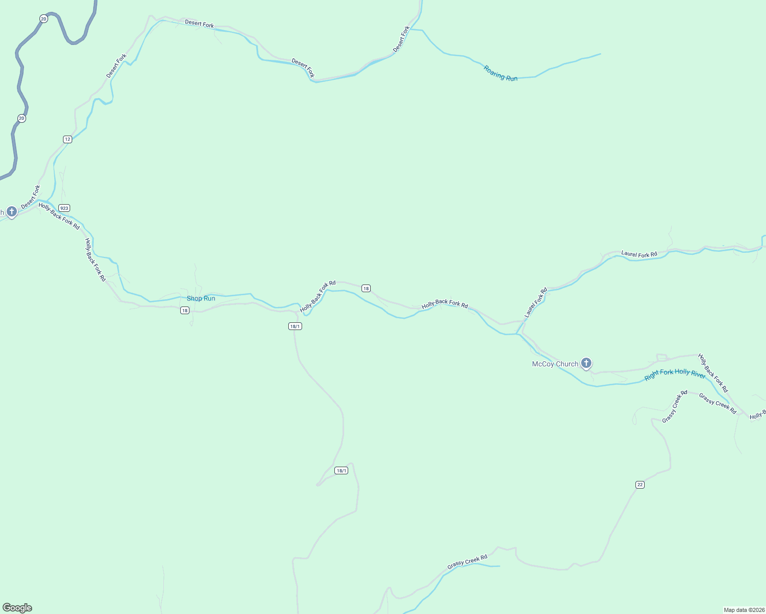 map of restaurants, bars, coffee shops, grocery stores, and more near Holly-Back Fork Road in Webster County