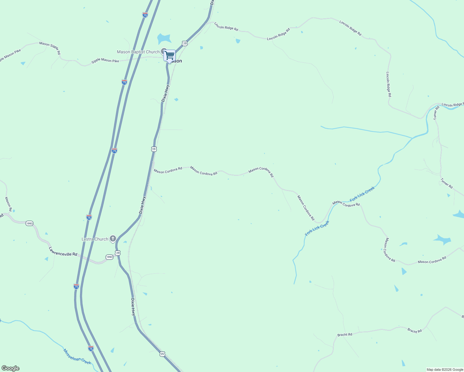 map of restaurants, bars, coffee shops, grocery stores, and more near 715 Mason Cordova Road in Corinth