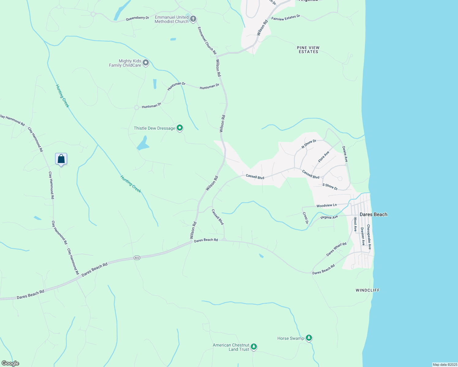 map of restaurants, bars, coffee shops, grocery stores, and more near 3707 Cassell Boulevard in Prince Frederick