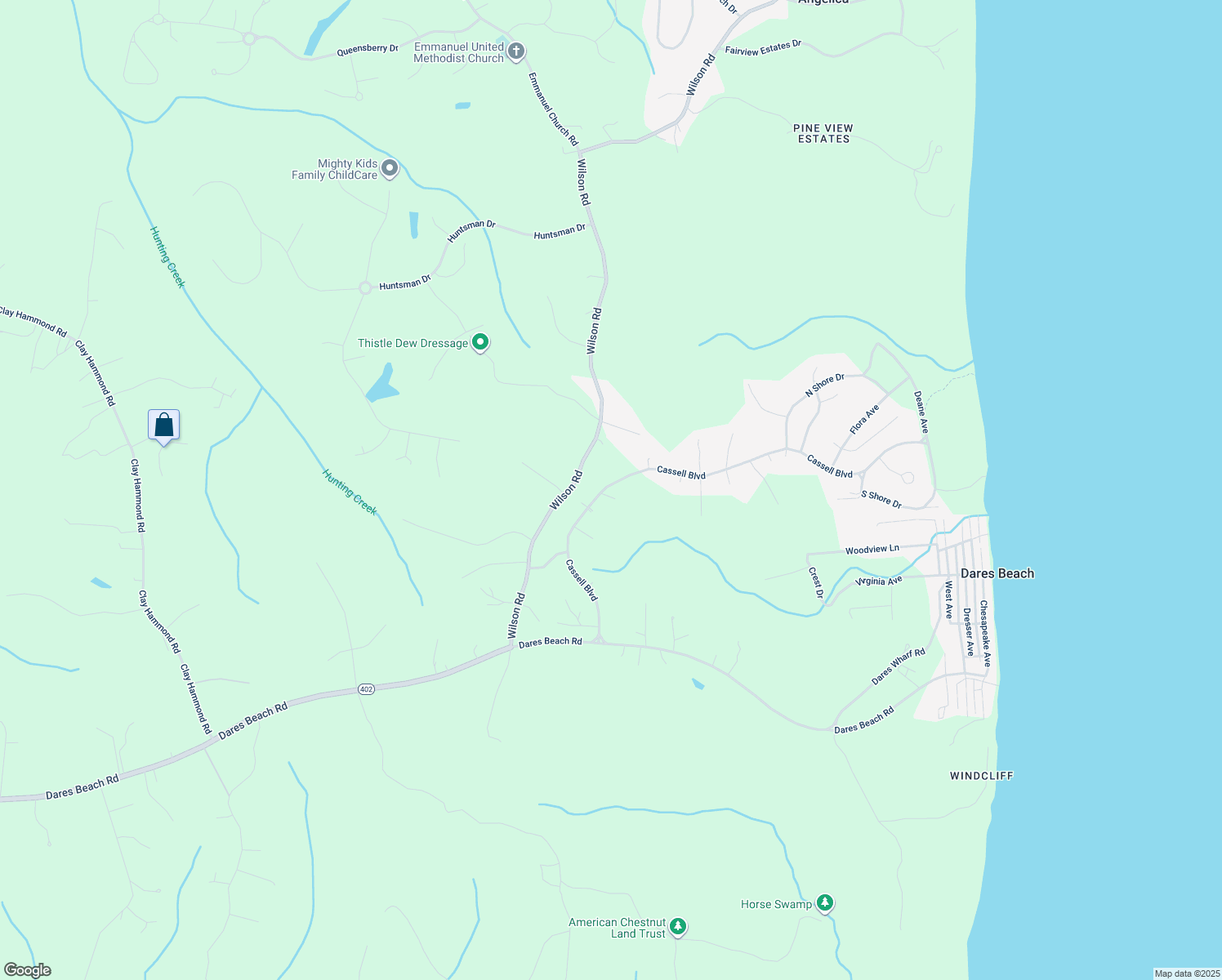 map of restaurants, bars, coffee shops, grocery stores, and more near 3707 Cassell Boulevard in Prince Frederick
