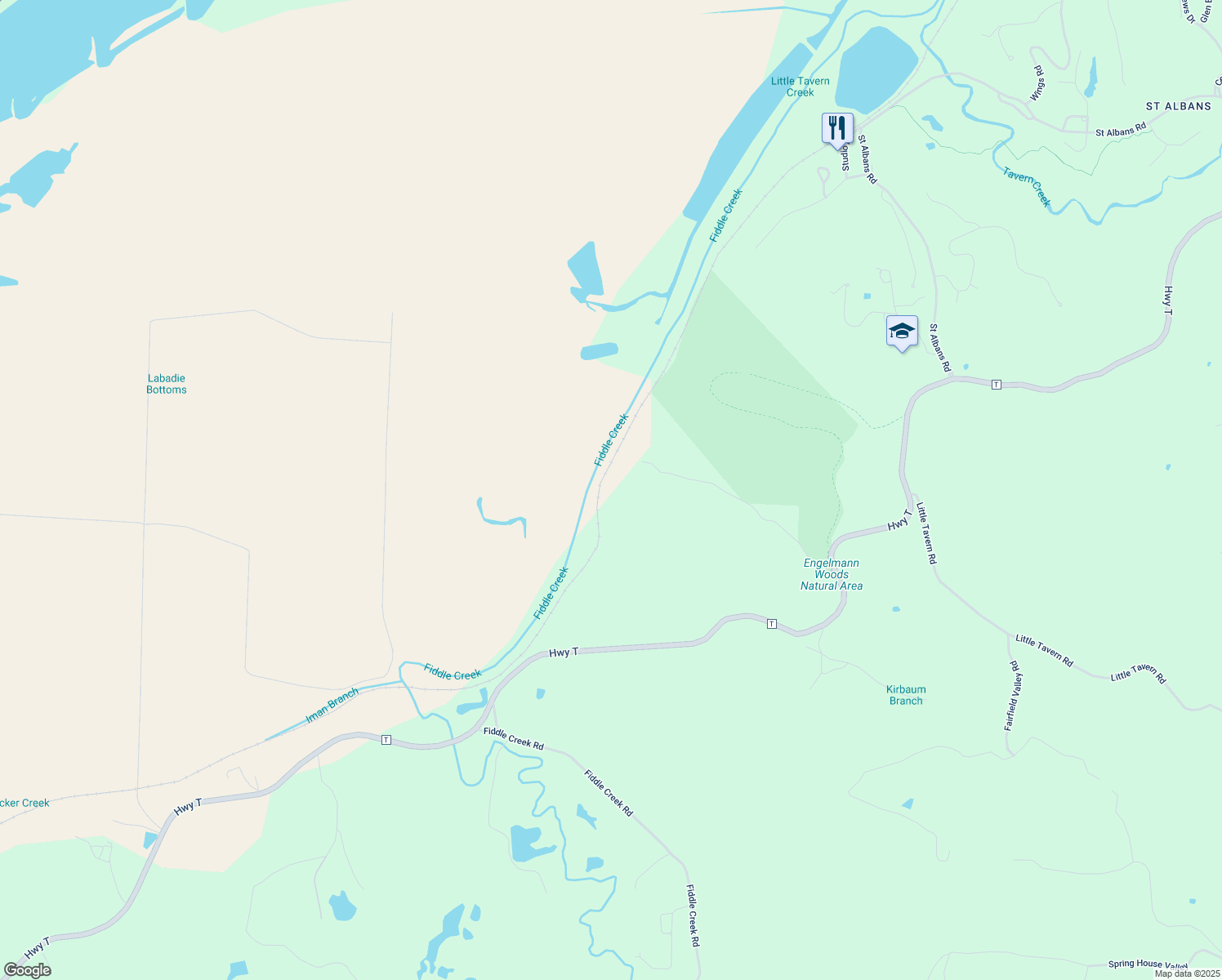 map of restaurants, bars, coffee shops, grocery stores, and more near 275 Arrow Ridge Trail in Labadie
