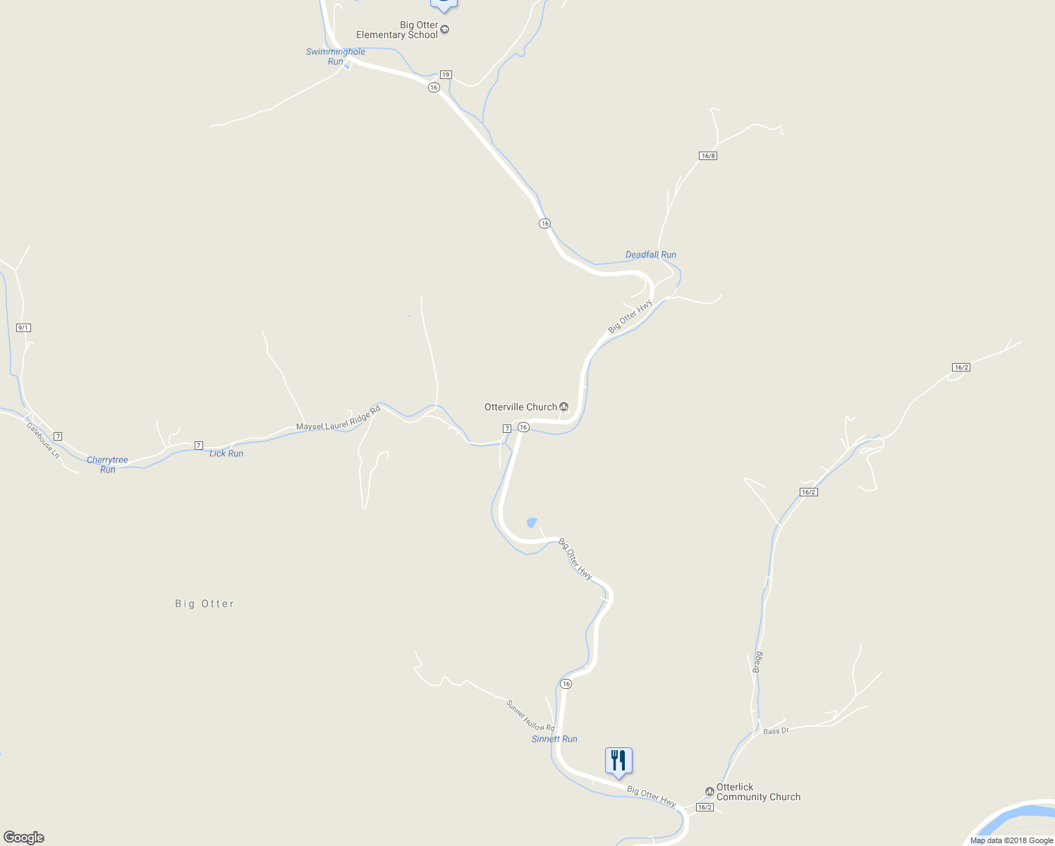 map of restaurants, bars, coffee shops, grocery stores, and more near Big Otter Highway in Ivydale