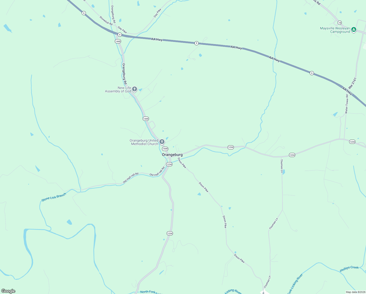 map of restaurants, bars, coffee shops, grocery stores, and more near 7231 State Highway 1234 in Maysville