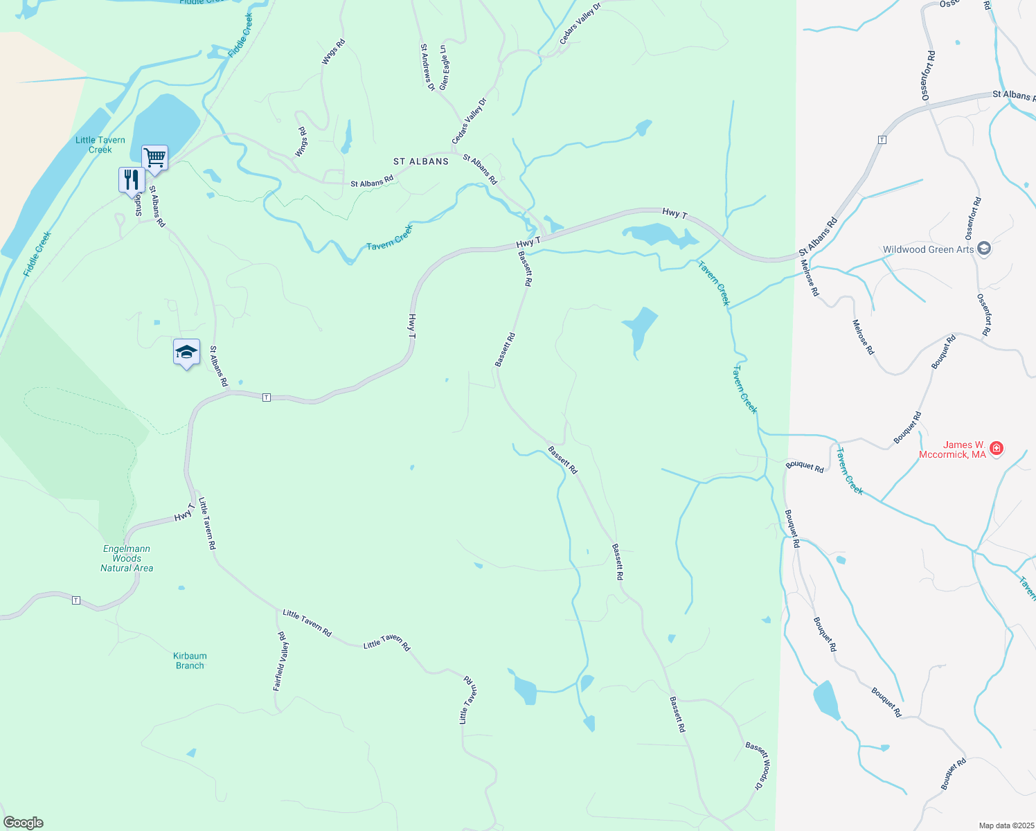 map of restaurants, bars, coffee shops, grocery stores, and more near 3330 Bassett Road in Pacific