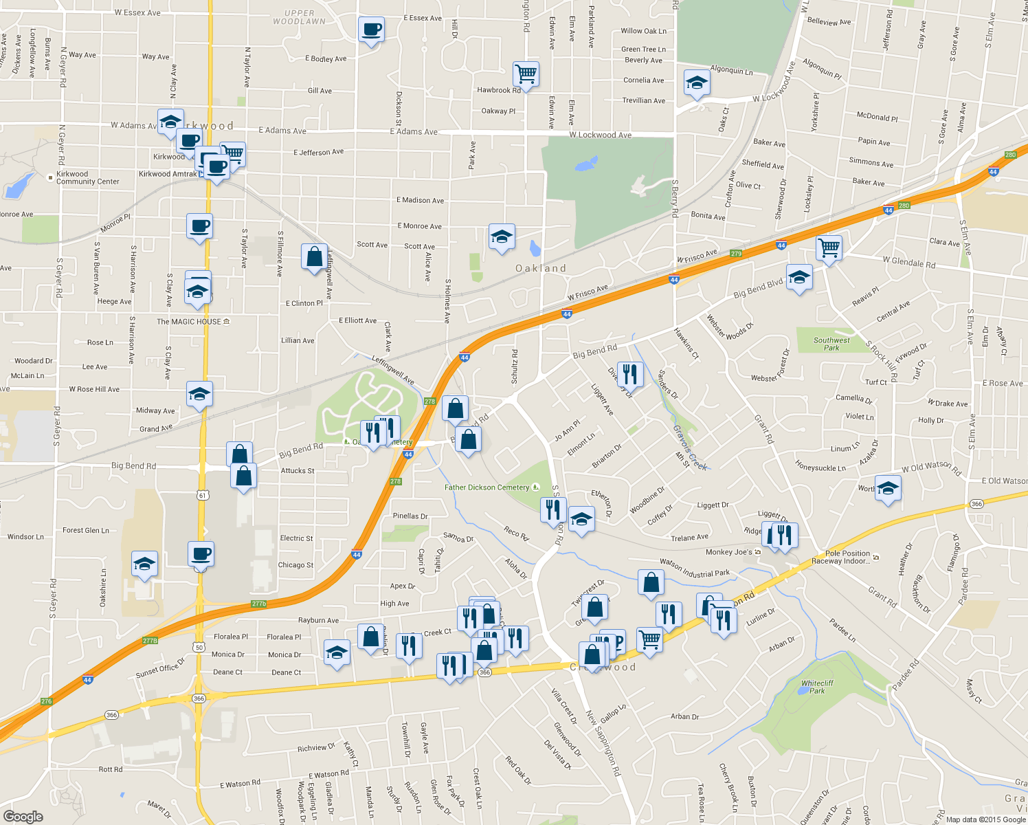 map of restaurants, bars, coffee shops, grocery stores, and more near 809 Sappington Road in St. Louis