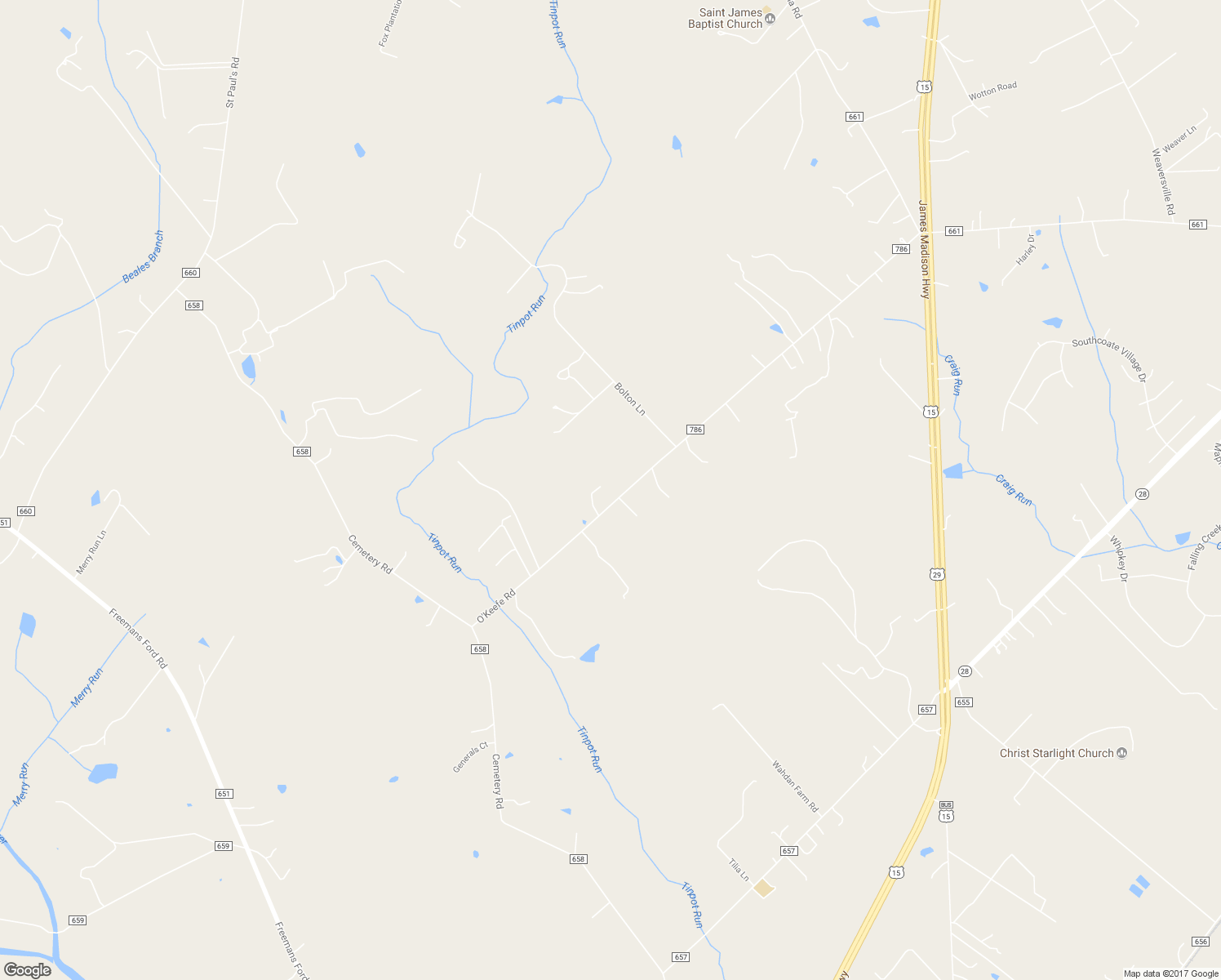 map of restaurants, bars, coffee shops, grocery stores, and more near 7470 O'Keefe Road in Bealeton