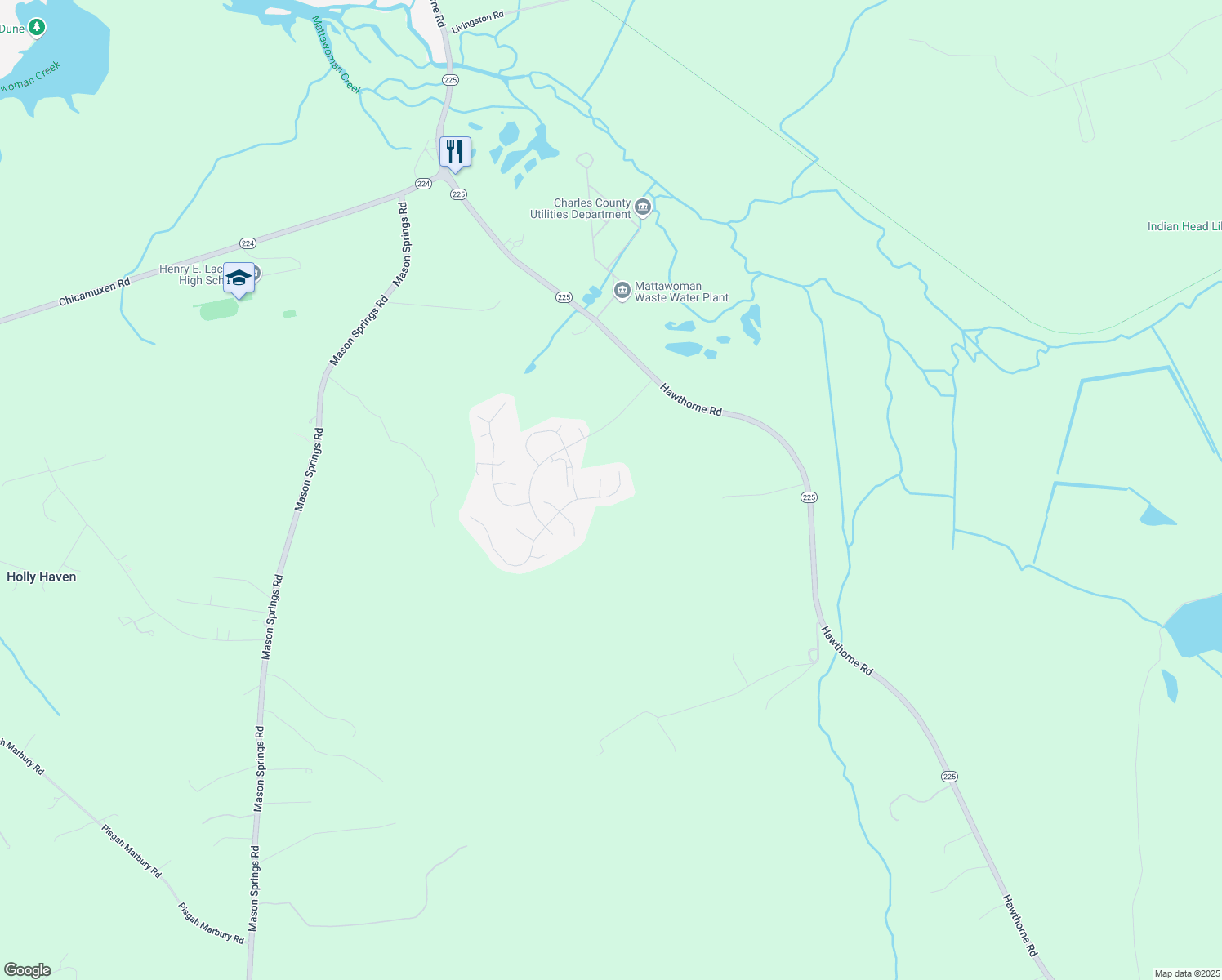 map of restaurants, bars, coffee shops, grocery stores, and more near 5808 Oak Forest Court in Indian Head