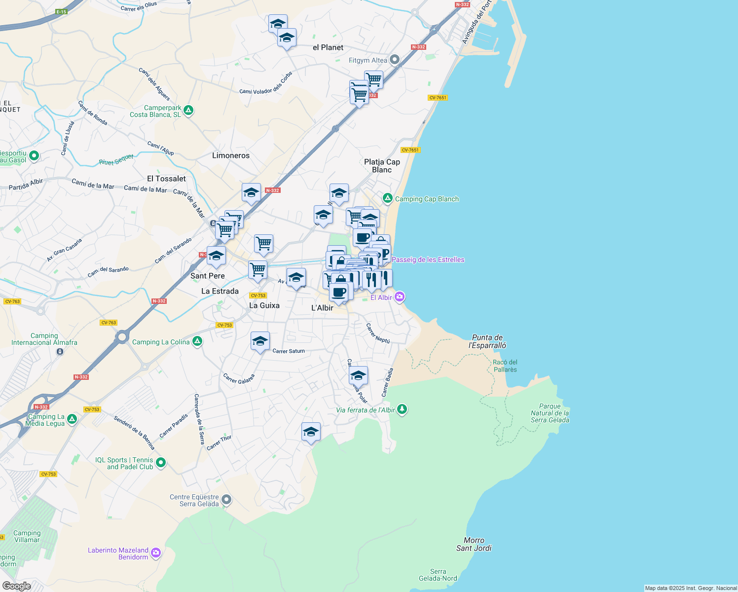 map of restaurants, bars, coffee shops, grocery stores, and more near in 