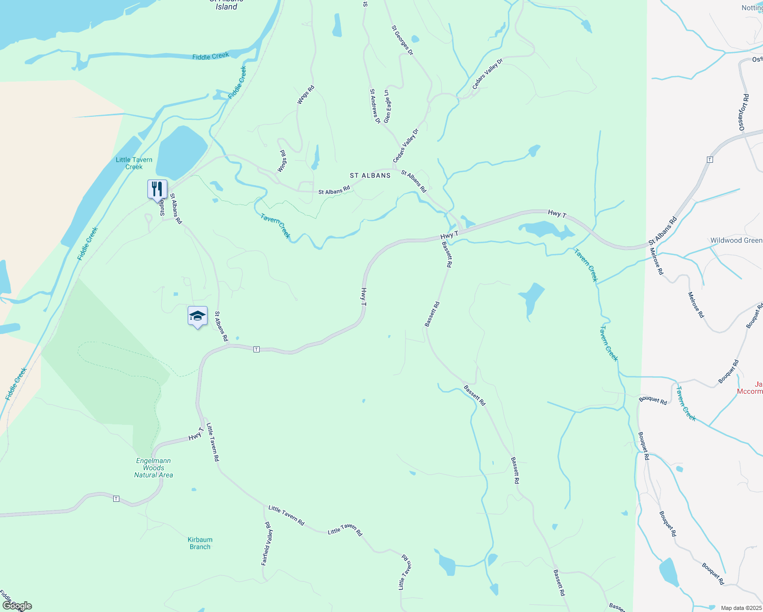 map of restaurants, bars, coffee shops, grocery stores, and more near 616 Highway T in Pacific