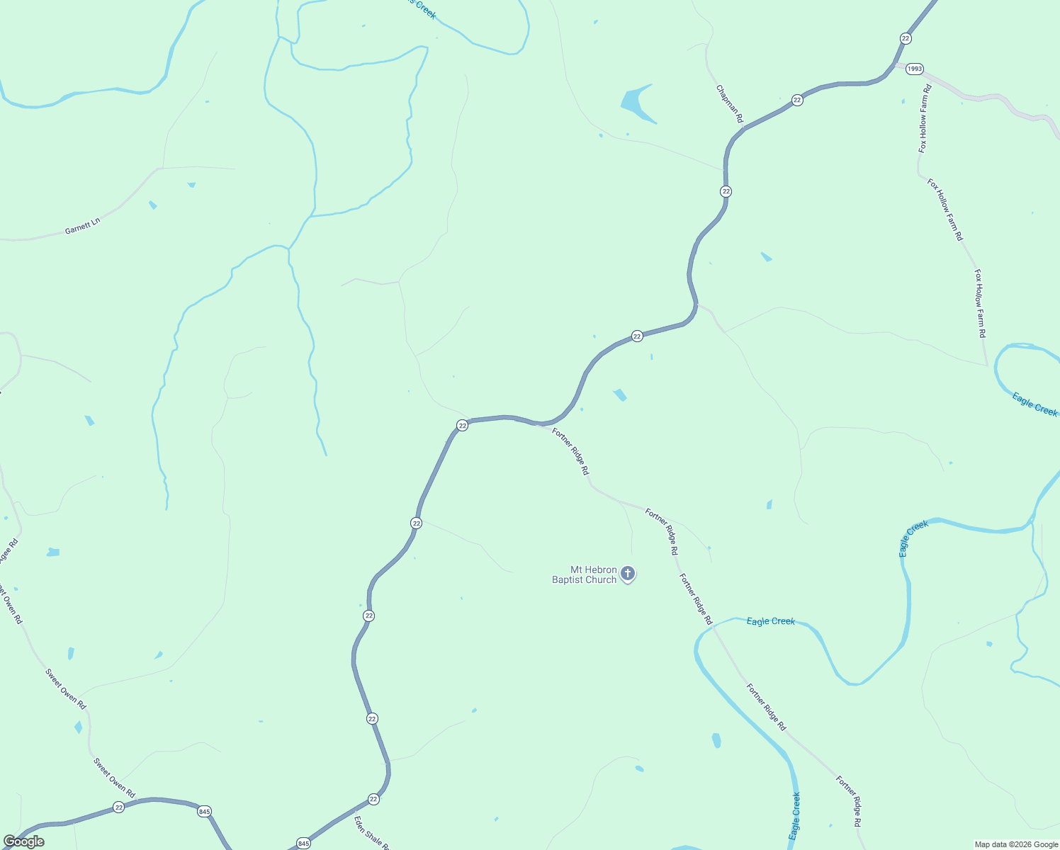 map of restaurants, bars, coffee shops, grocery stores, and more near 22 Fortner Ridge Road in Owenton
