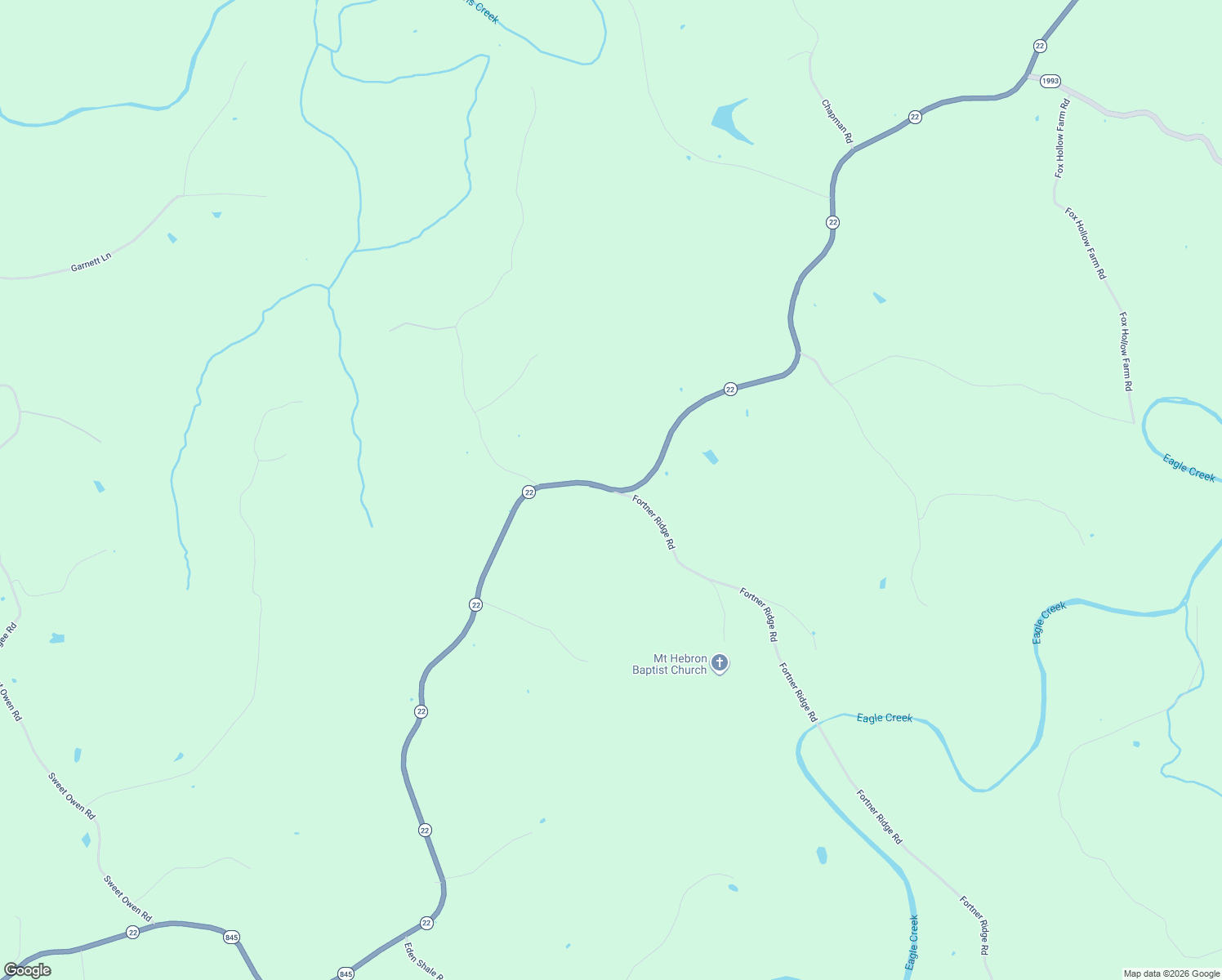 map of restaurants, bars, coffee shops, grocery stores, and more near 22 Fortner Ridge Road in Owenton