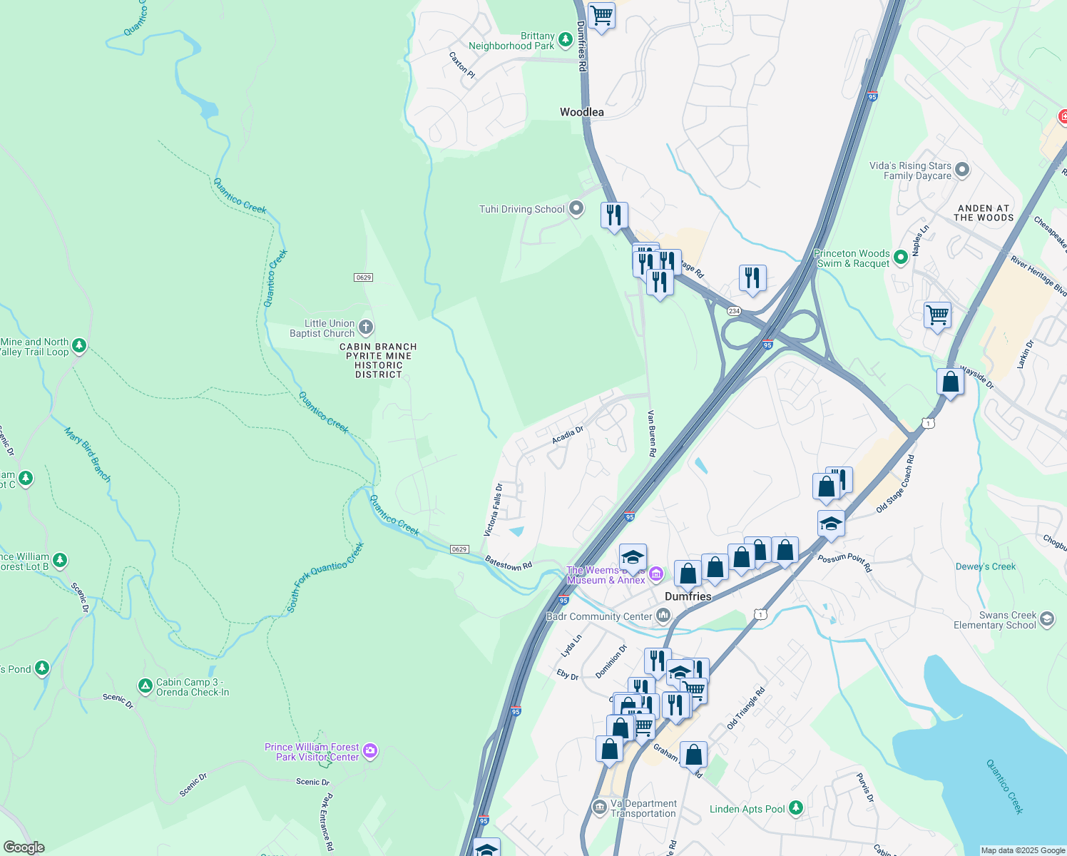 map of restaurants, bars, coffee shops, grocery stores, and more near 4214 La Mauricie Loop in Dumfries