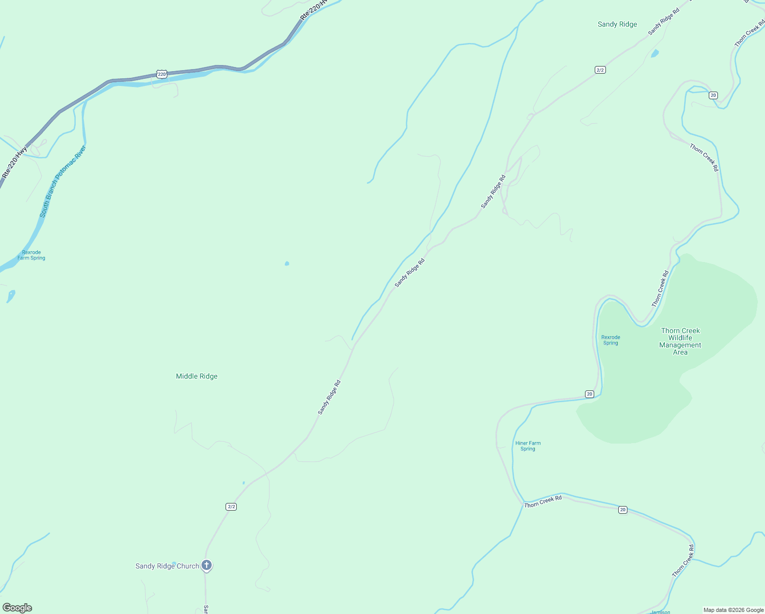 map of restaurants, bars, coffee shops, grocery stores, and more near Sandy Ridge Road in Pendleton County